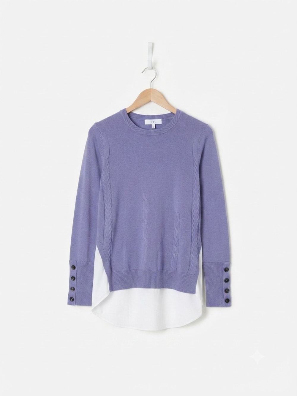 Pearl By Lela Rose Periwinkle Poplin Combo Purple Sweater Blouse Size S